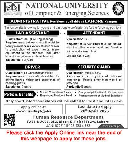 Fast National University Lahore Jobs April Apply Online Lab